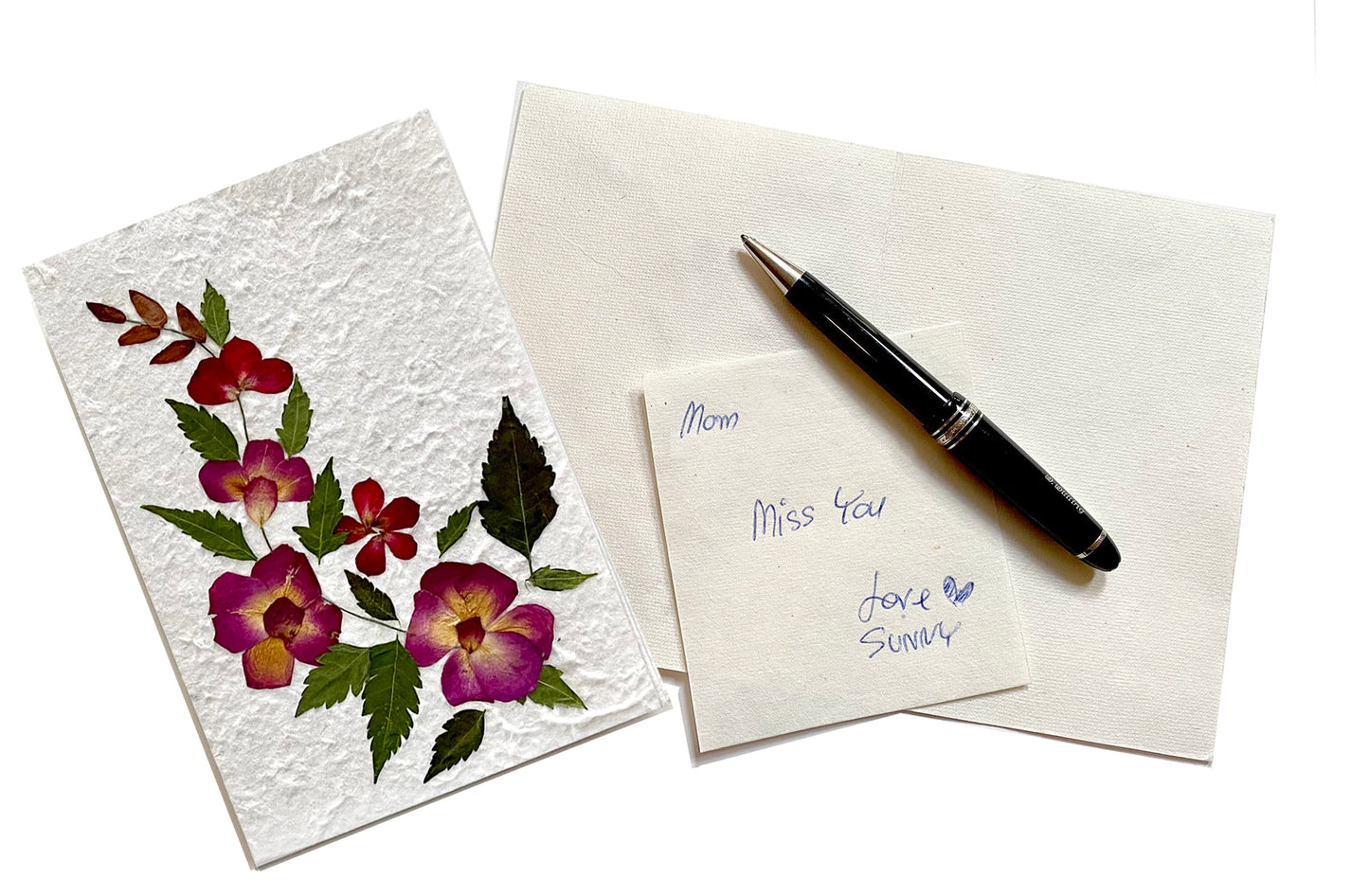 Sunne Tropical 3 Cards Random Pack Handmade Mulberry Paper Greeting Card 5x7 Inch Real Pressed Flowers - Rose Petal