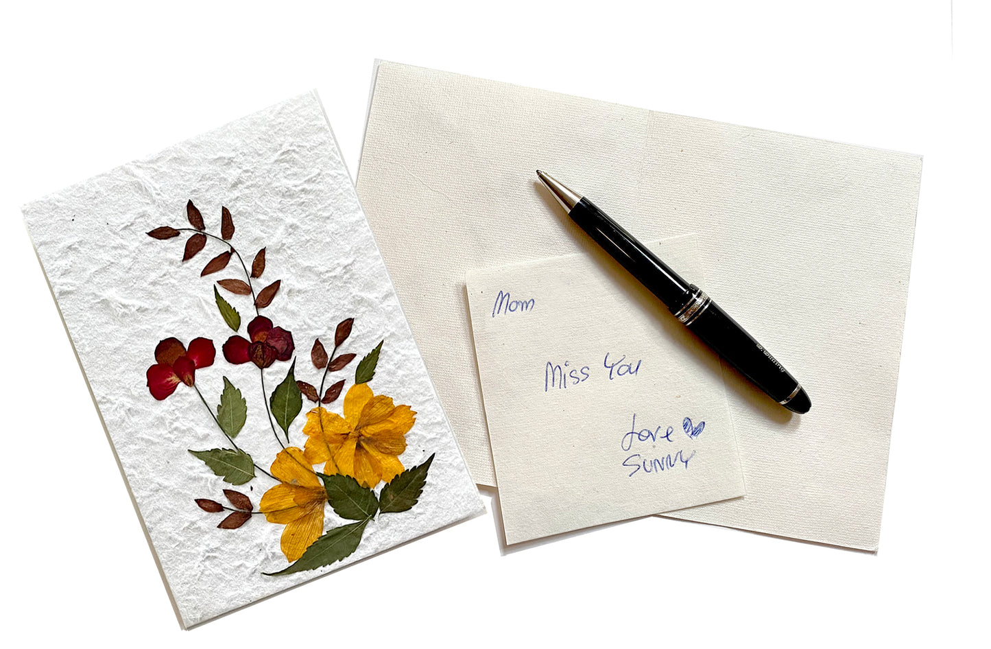 Sunne Tropical 3 Cards Random Pack Handmade Mulberry Paper Greeting Card 5x7 Inch Real Pressed Flowers - Yellow Wild Flower