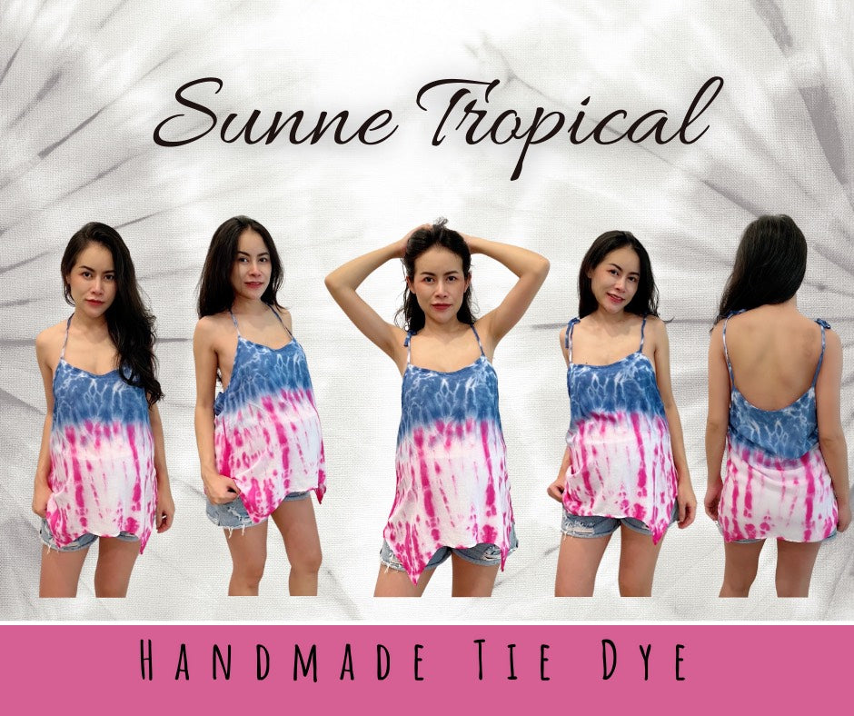 Cami Camisole Teen & Women, One Size Free Size Fit 0 to 8, Handmade Tie Dyed - American Flag