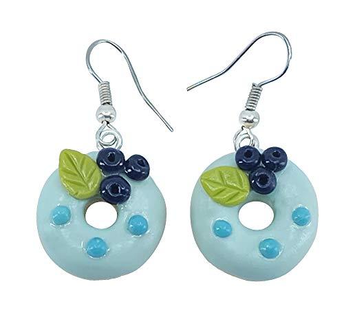 Handmade Doughnut Earrings Food Miniature Donut Earring in RANDOM COLOR Giftbox - Blue Blueberry