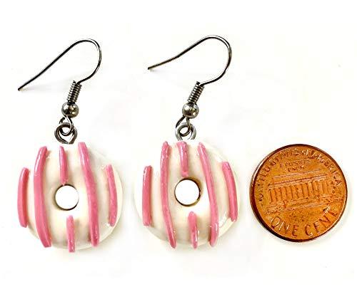 Handmade Doughnut Earrings Food Miniature Donut Earring in RANDOM COLOR Giftbox - White Line