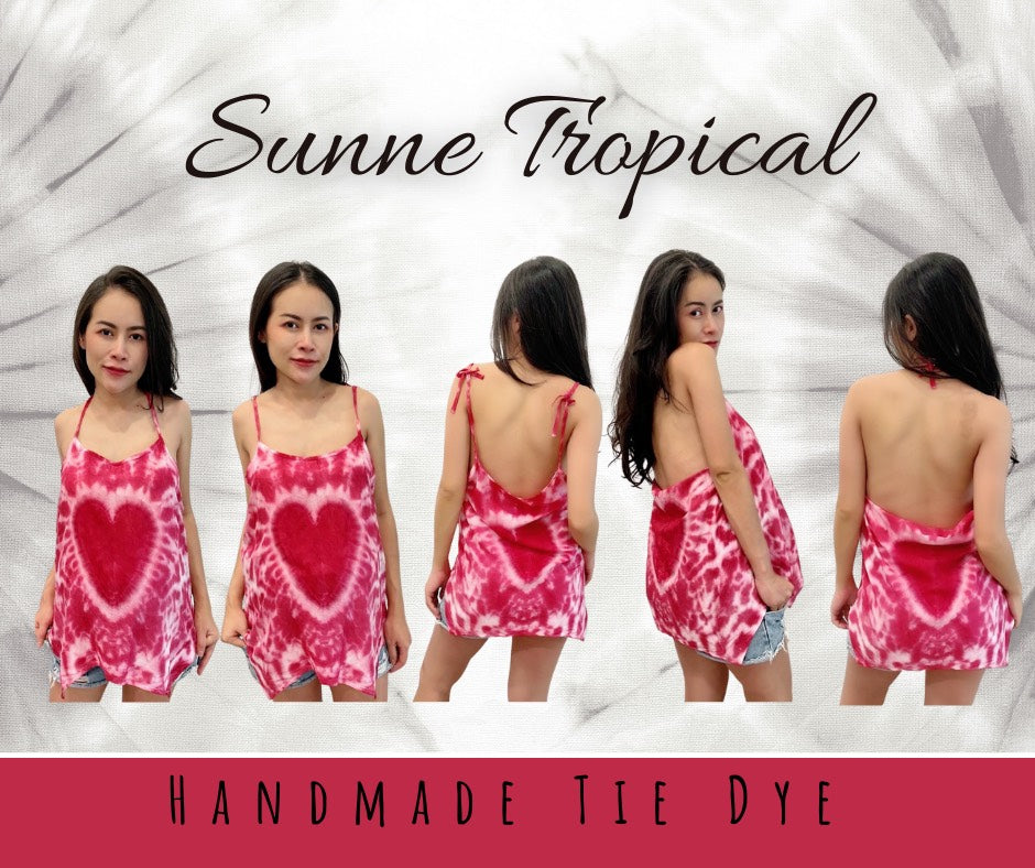 Cami Camisole Teen & Women, One Size Free Size Fit 0 to 8, Handmade Tie Dyed - Maroon RED Heart