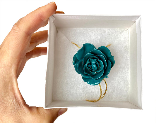 Mini Rose Mini 1.5-2.25 inch Pendant Necklace 18 inch Gold Plated 24K (Turquoise)