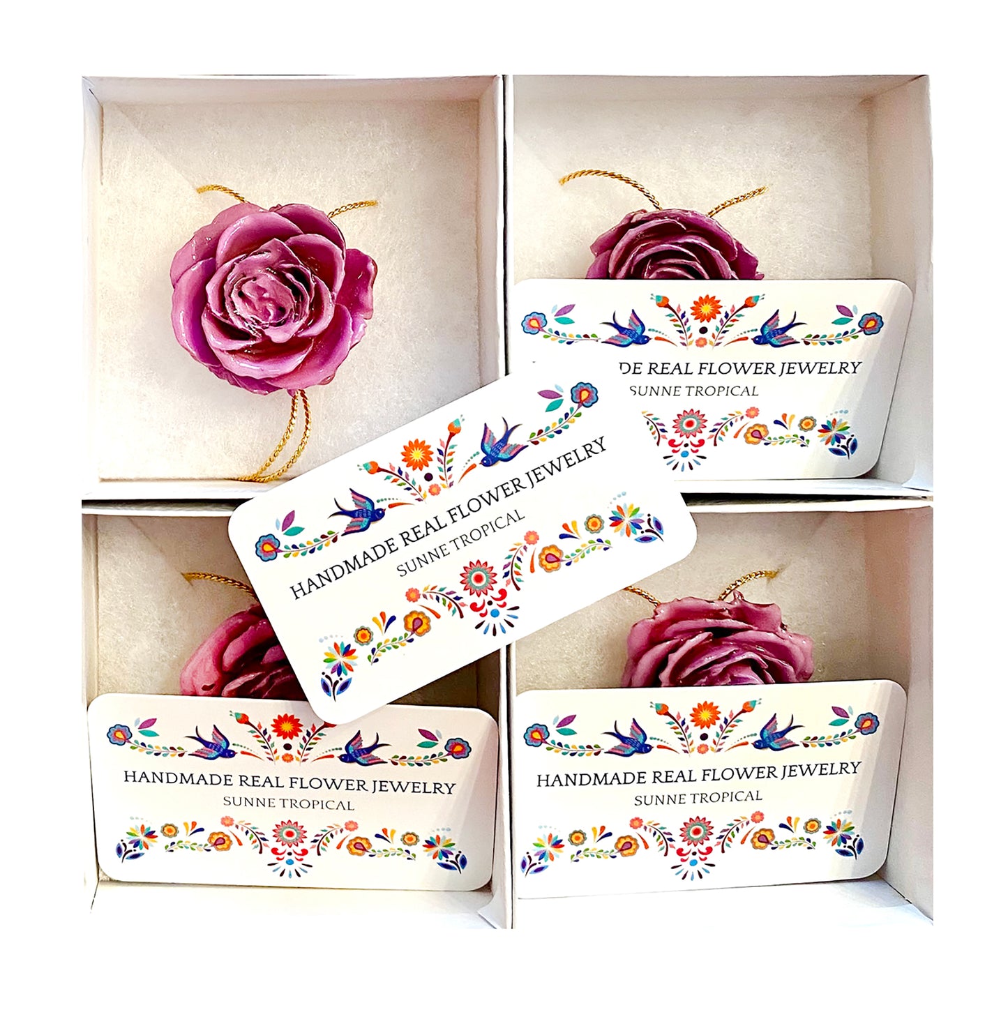 Mini Rose Mini 1.5-2.25 inch Pendant Necklace 18 inch Gold Plated 24K (Purple Lilac)