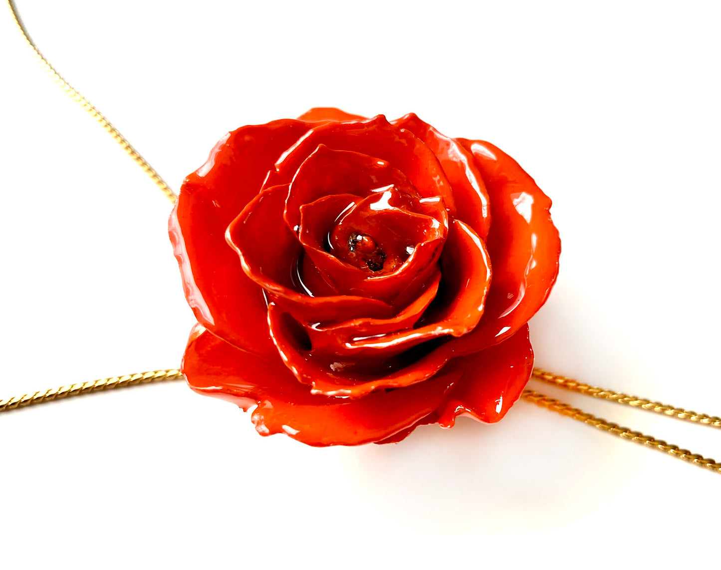 Mini Rose Mini 1.5-2.25 inch Pendant Necklace 18 inch Gold Plated 24K (Orange)