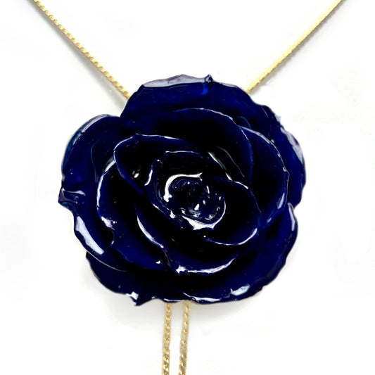 Mini Rose Mini 1.5-2.25 inch Pendant Necklace 18 inch Gold Plated 24K (Indigo Blue)