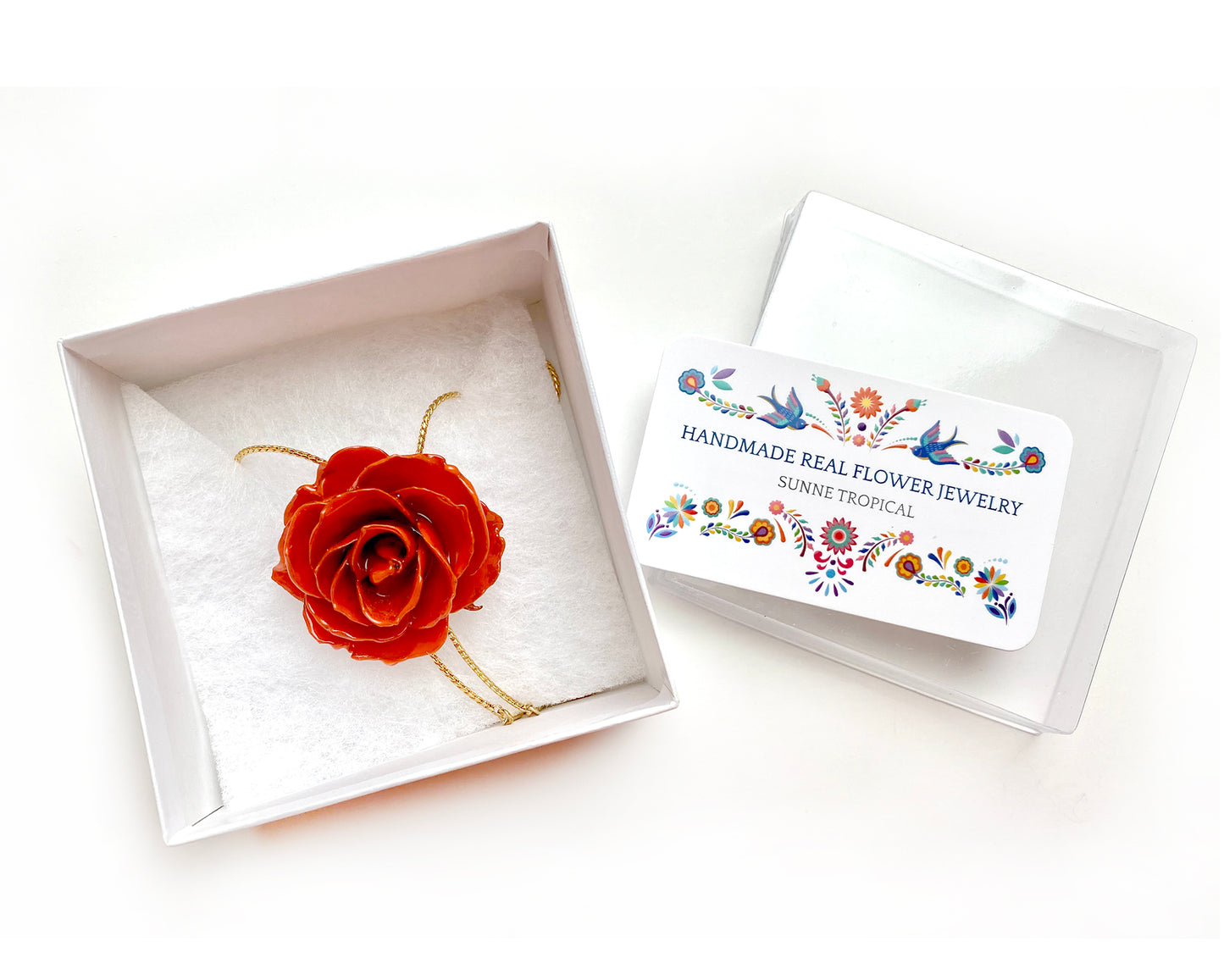 Mini Rose Mini 1.5-2.25 inch Pendant Necklace 18 inch Gold Plated 24K (Orange)