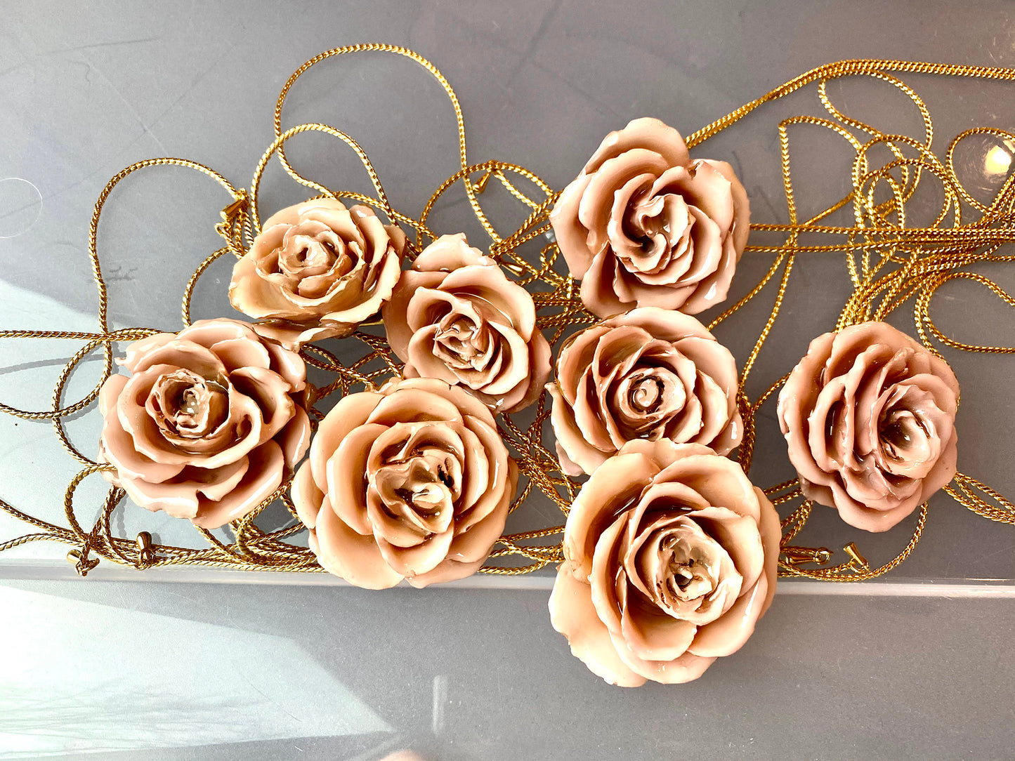 Mini Rose Mini 1.5-2.25 inch Pendant Necklace 18 inch Gold Plated 24K (Peach)