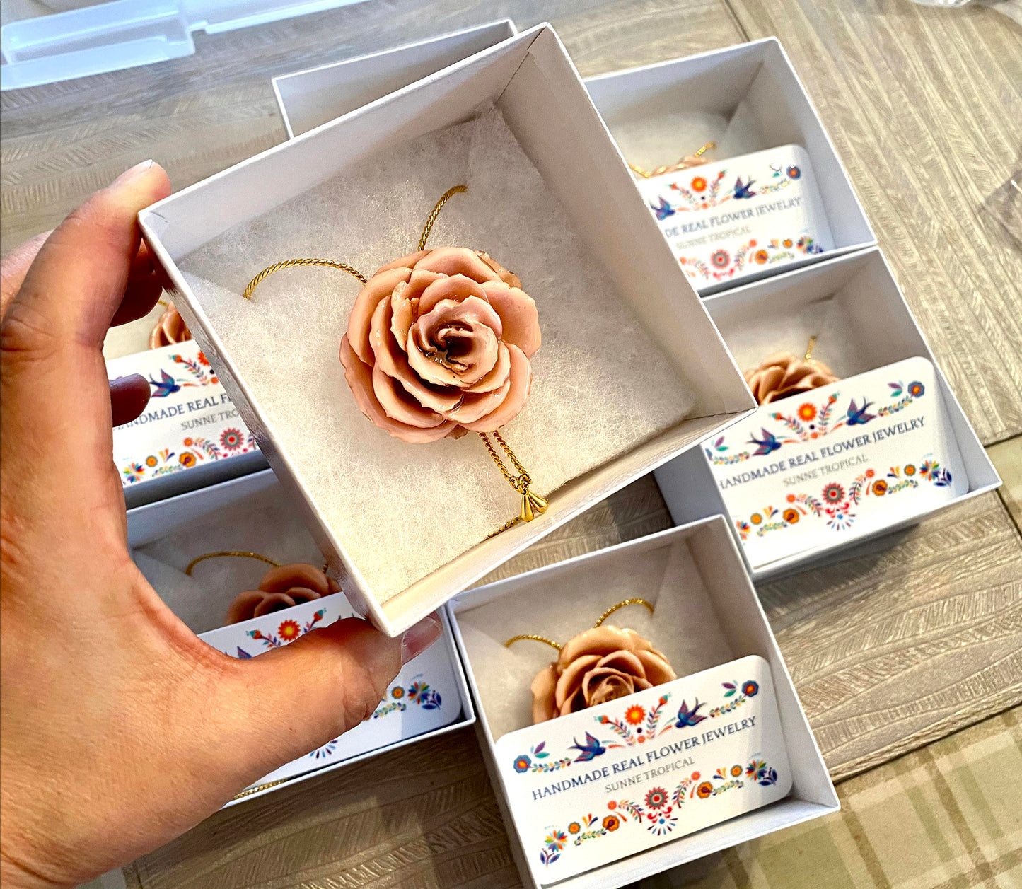 Mini Rose Mini 1.5-2.25 inch Pendant Necklace 18 inch Gold Plated 24K (Peach)