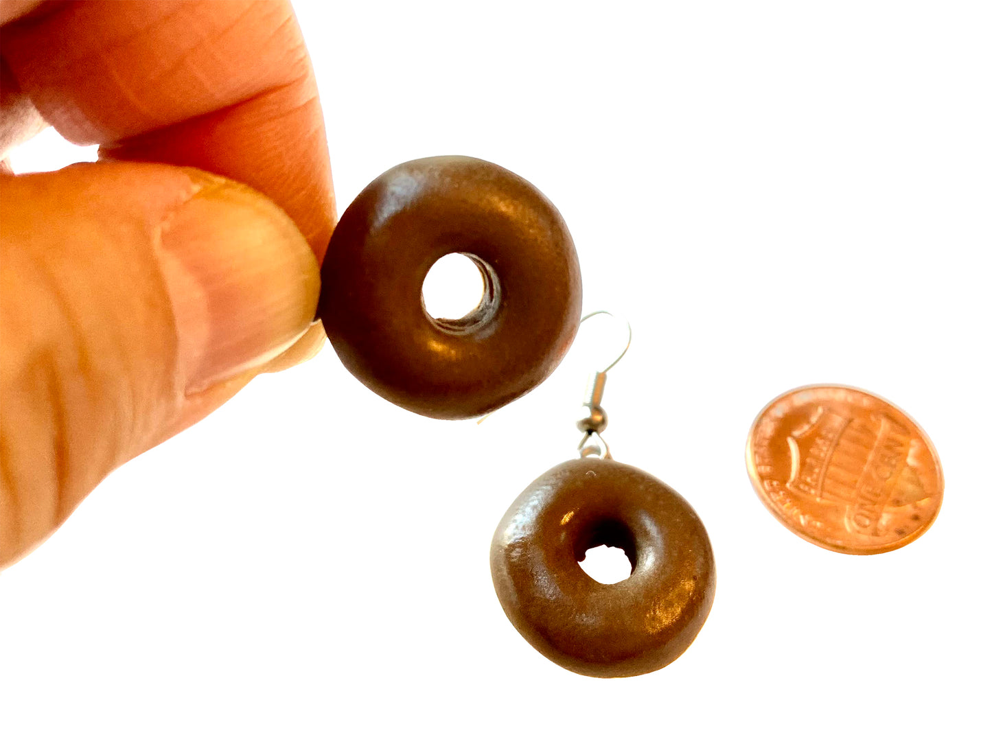 Handmade Doughnut Earrings Food Miniature Donut Earring in RANDOM COLOR Giftbox - Chocolate