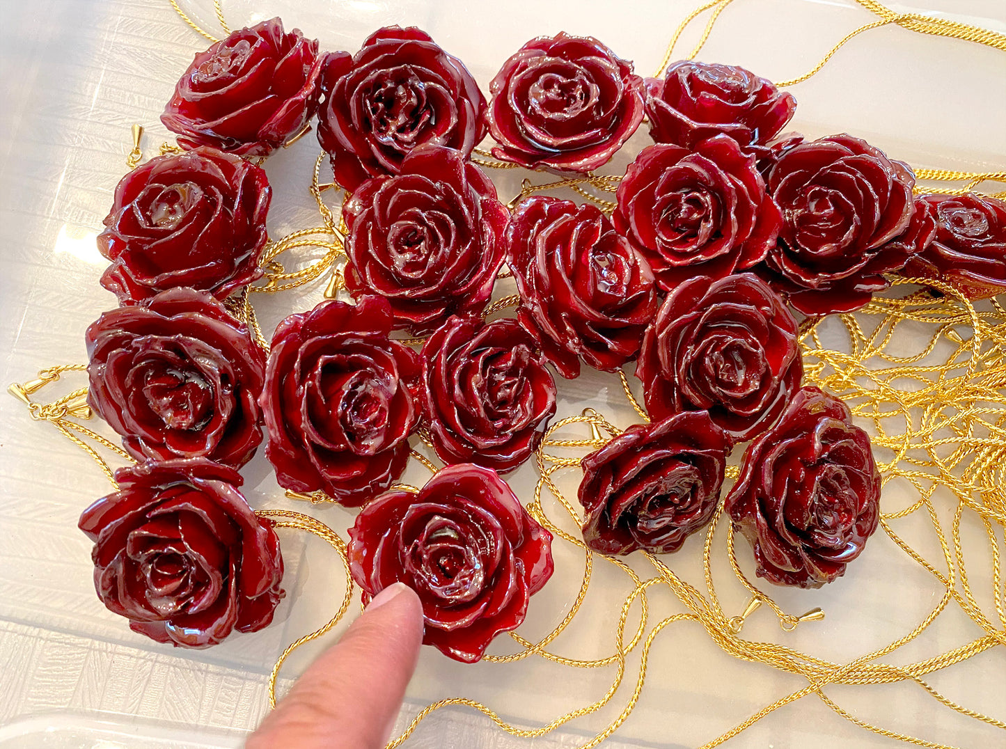 Mini Rose Mini 1.5-2.25 inch Pendant Necklace 18 inch Gold Plated 24K (Red Burgundy)