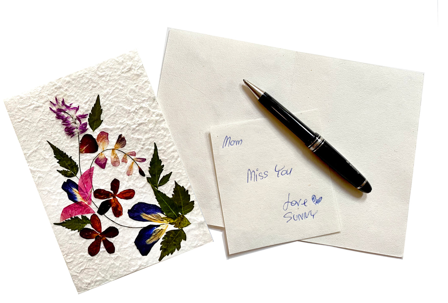 Handmade Cards 5x7 inch Real Dried Flowers Random Pack (3 Butterfly BLUE PEA)