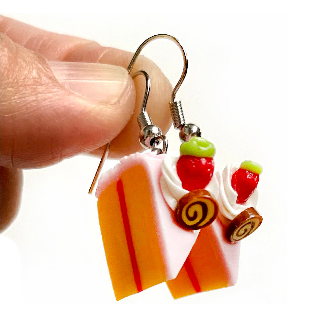 Handmade miniature food model earrings for Girls Teen - Slice Cake Strawberry Cookies