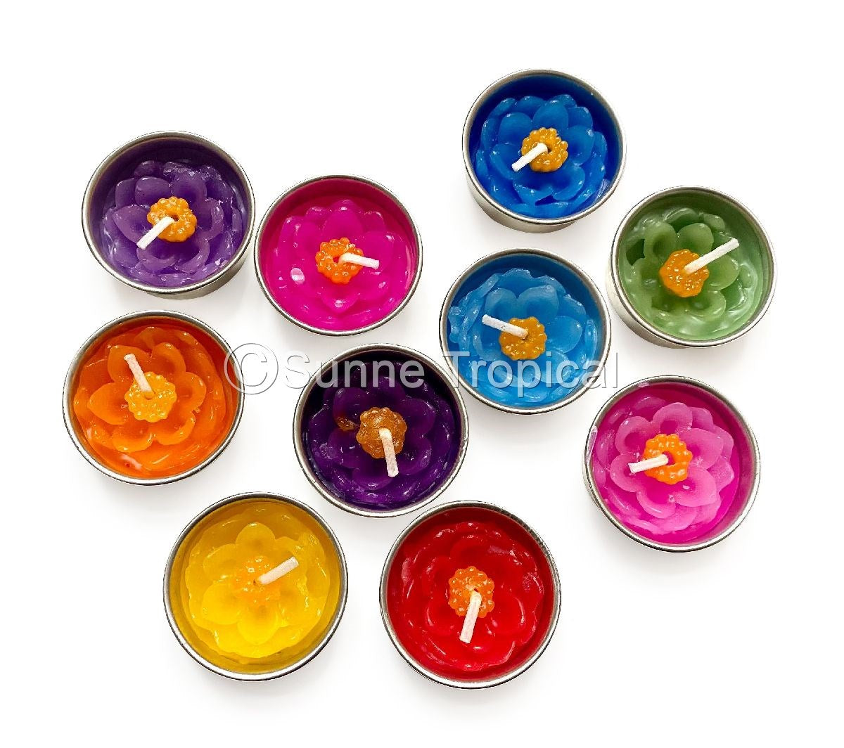 Lotus Flower Set of 10 Tealight Candles  (Multi-Color)