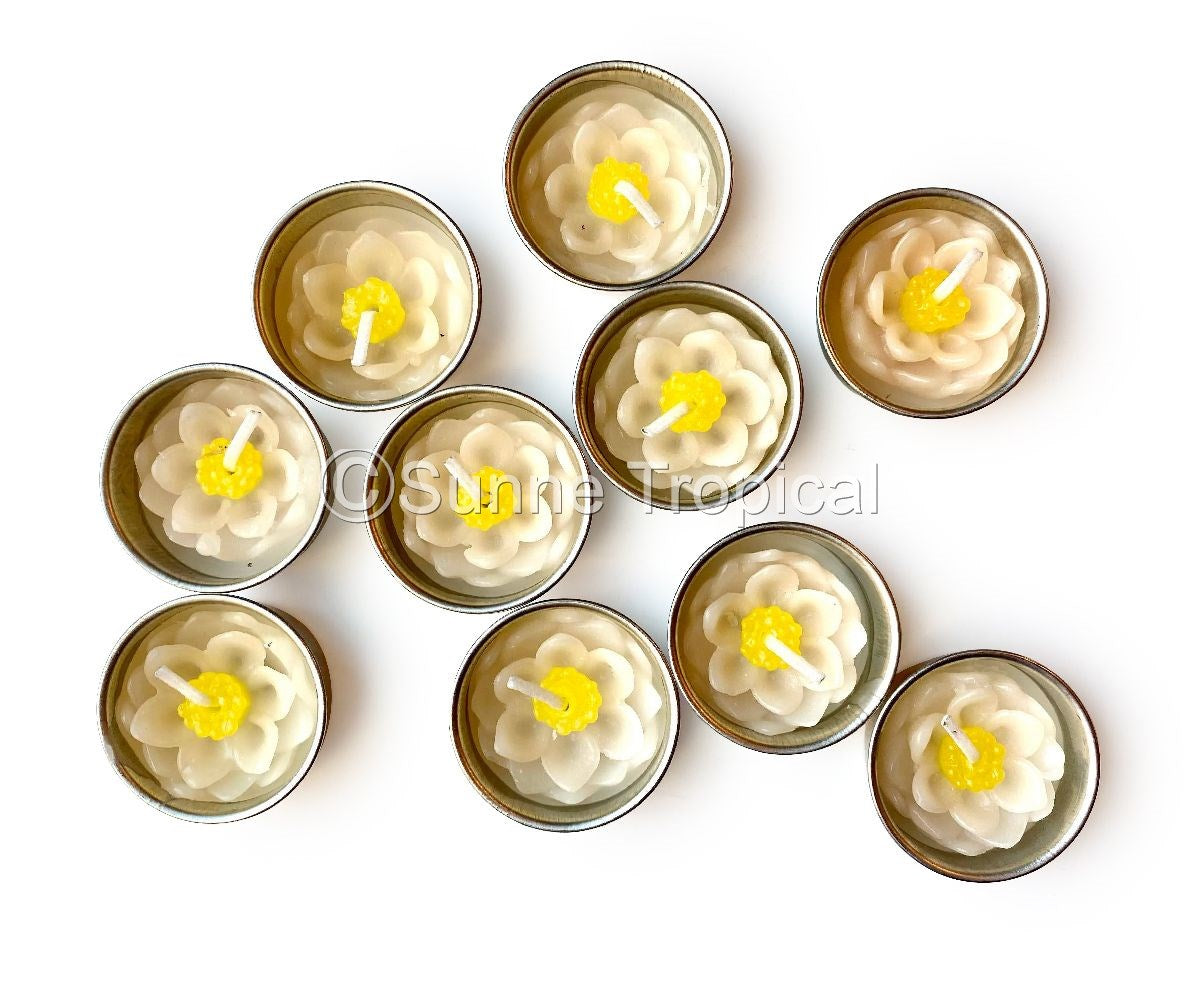 Lotus Flower Set of 10 Tealight Candles  (White)