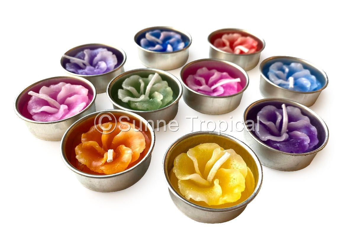 Hibiscus Hawaiian Flower Set of 10 Tealight Candles  (Multi-Color)