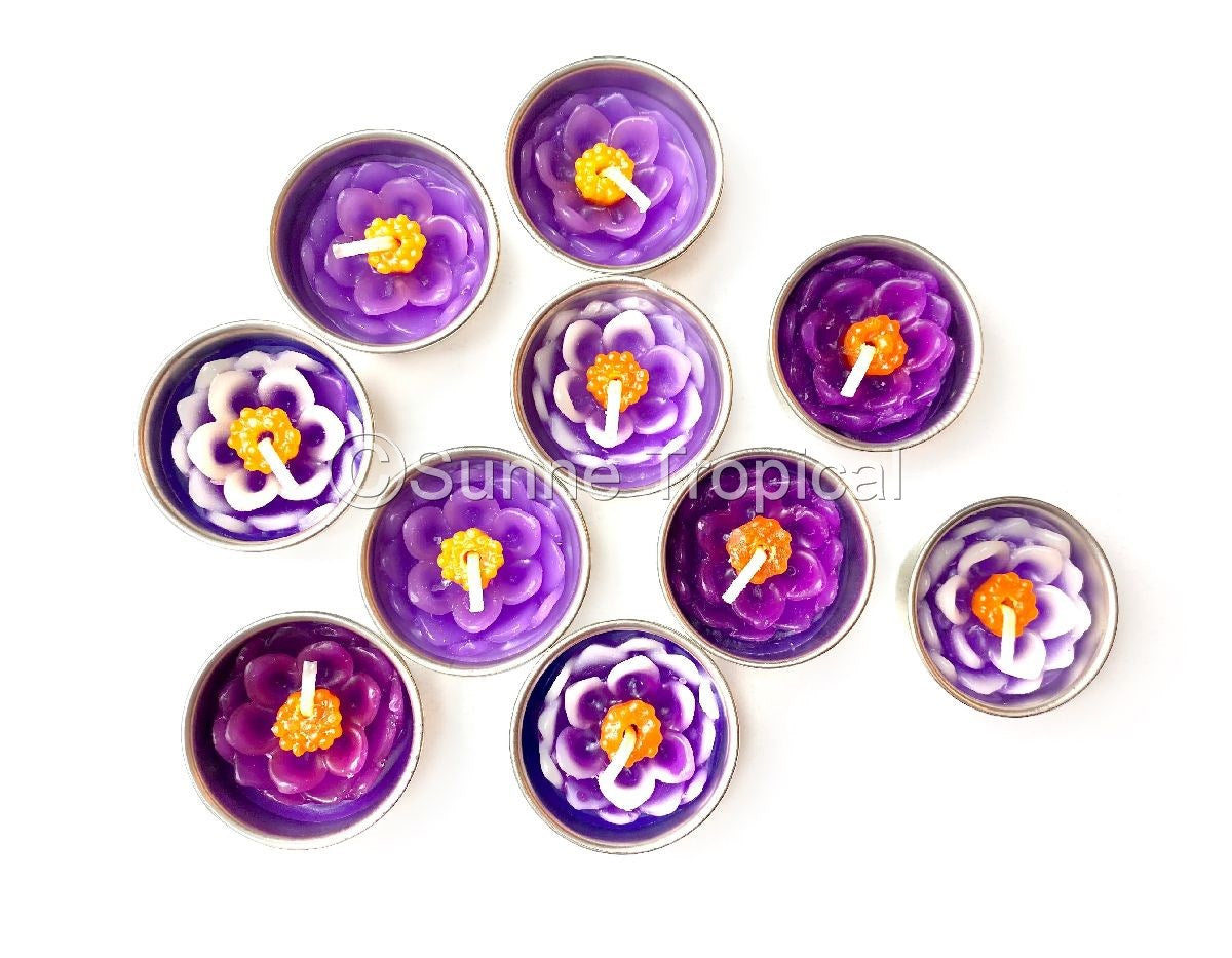 Lotus Flower Set of 10 Tealight Candles  (Purple)