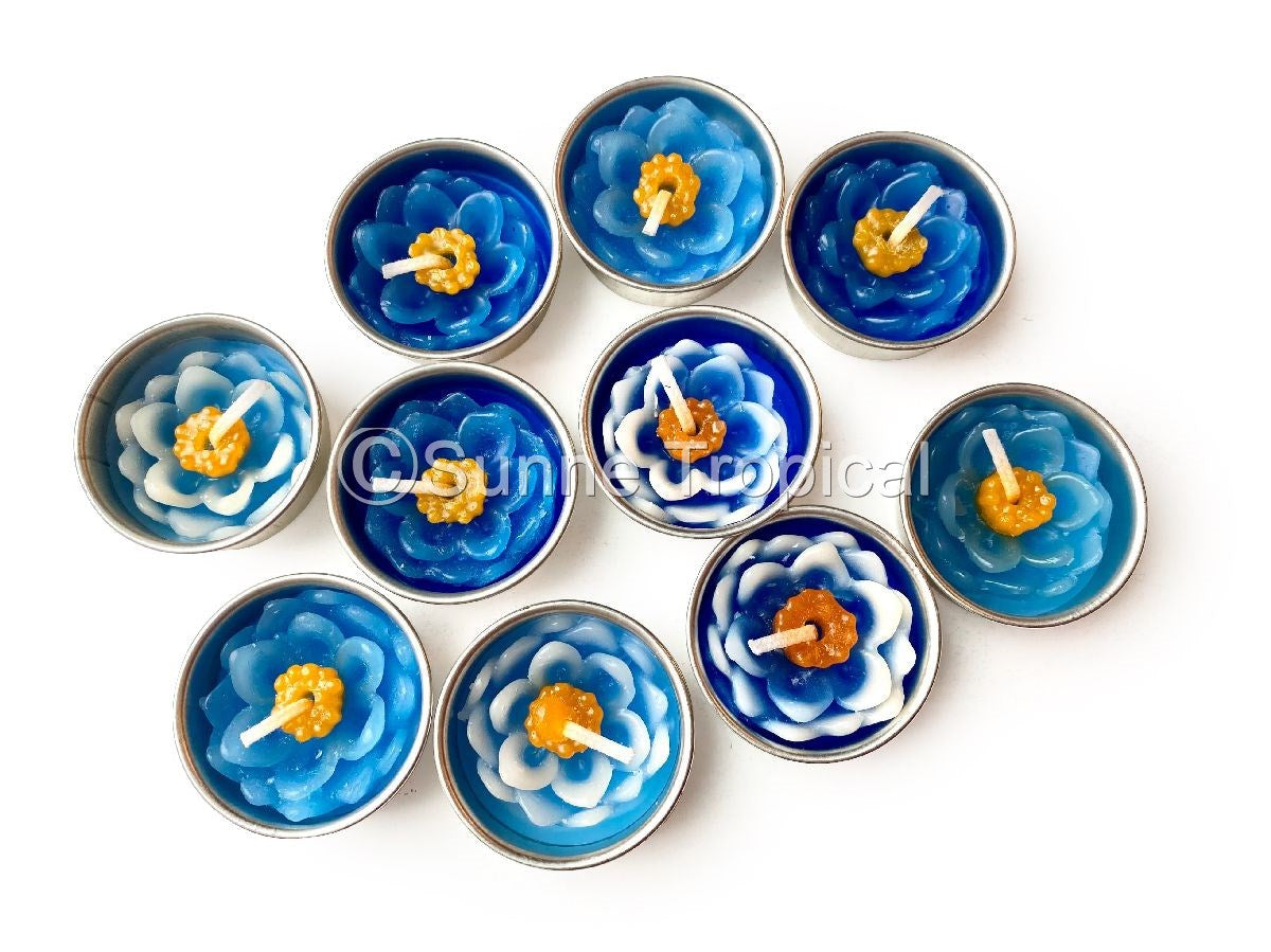 Lotus Flower Set of 10 Tealight Candles  (Blue)