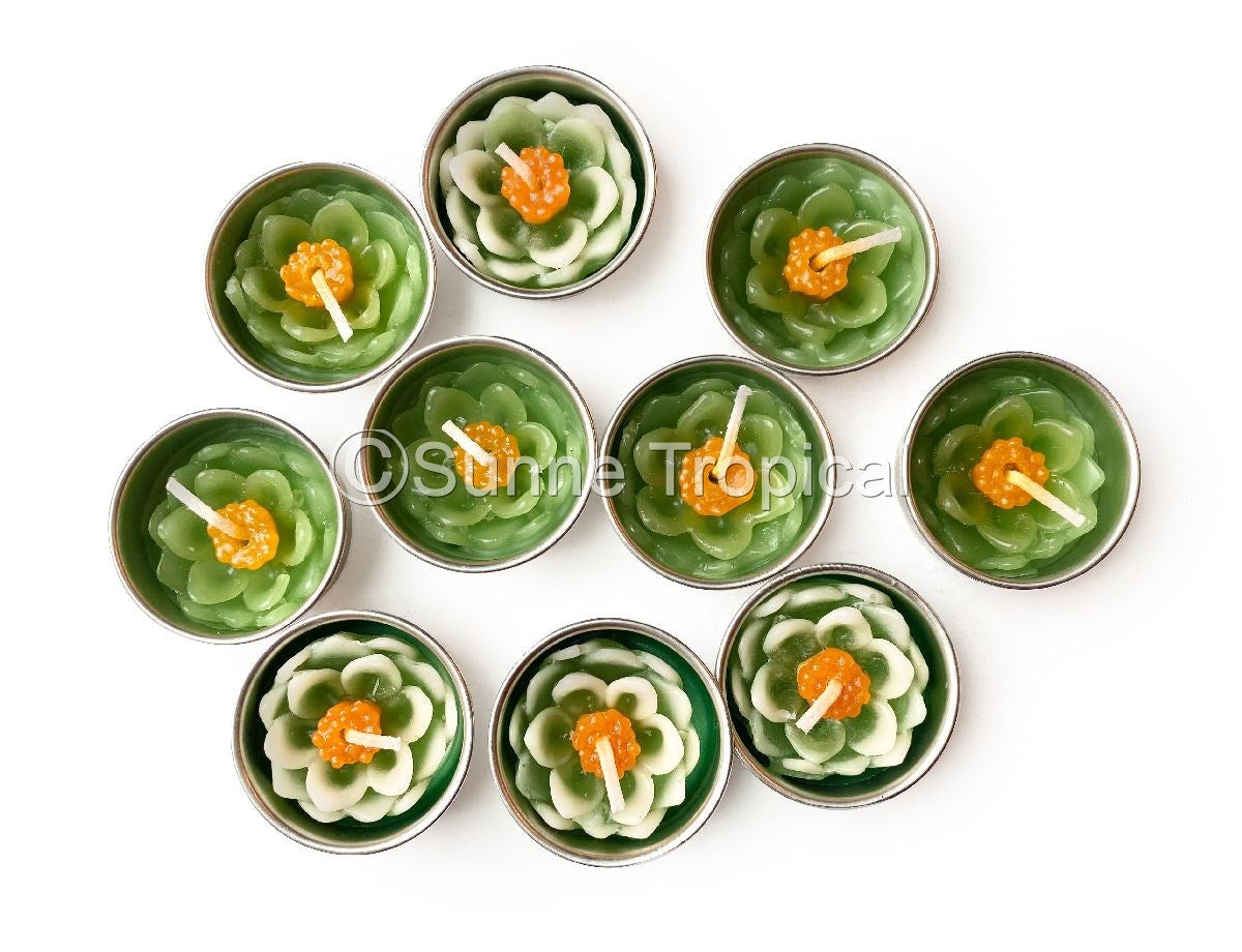 Lotus Flower Set of 10 Tealight Candles  (Green)