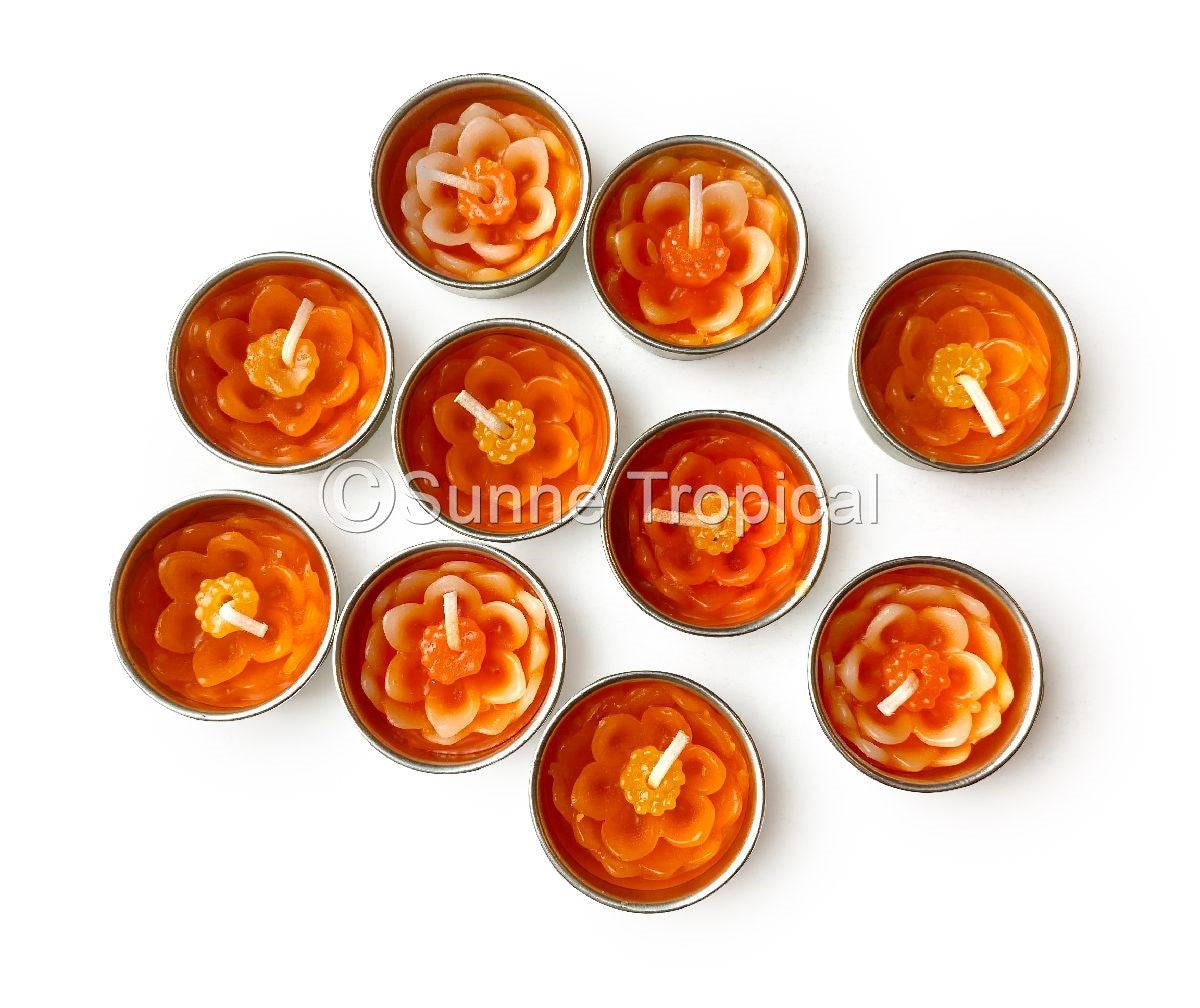 Lotus Flower Set of 10 Tealight Candles  (Orange)