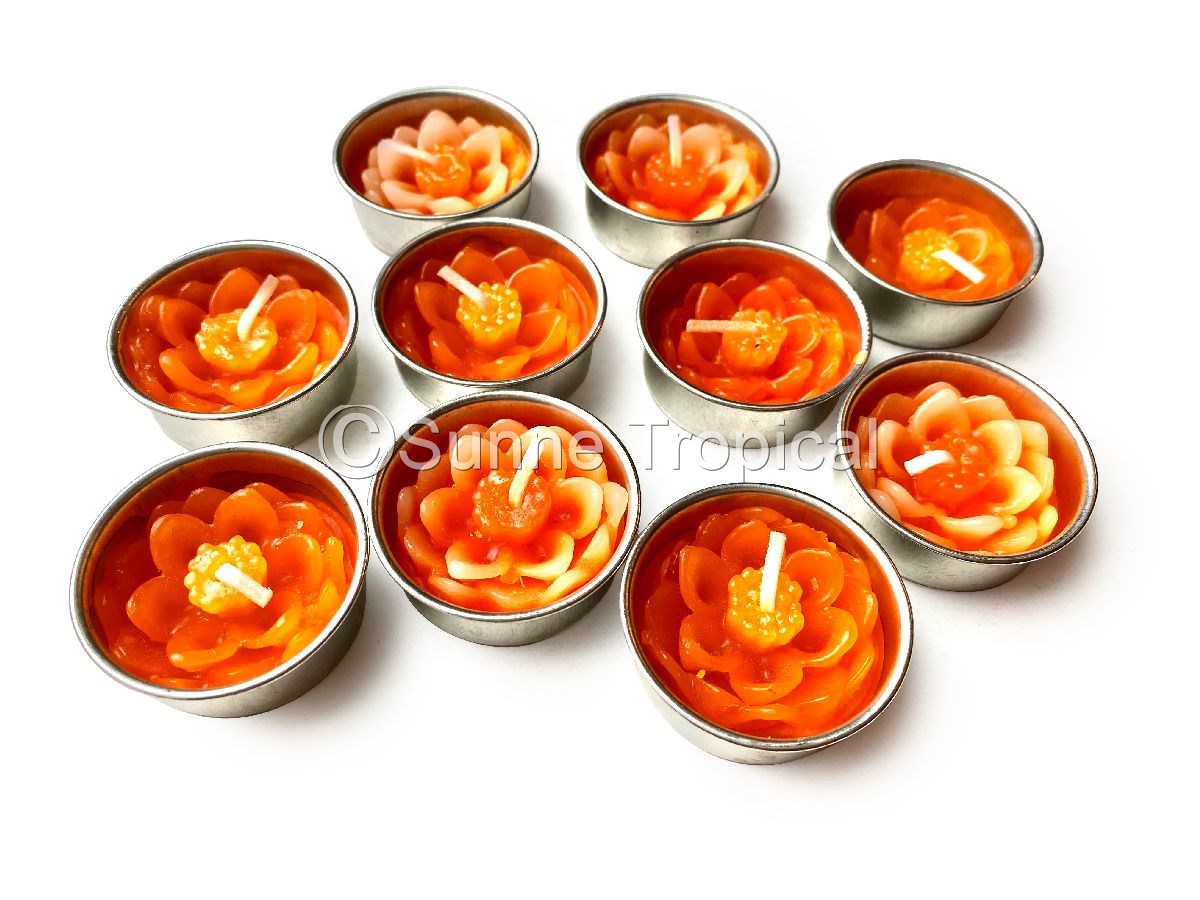 Lotus Flower Set of 10 Tealight Candles  (Orange)
