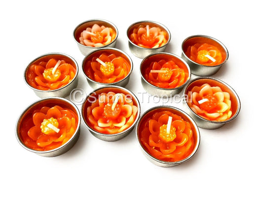 Lotus Flower Set of 10 Tealight Candles  (Orange)
