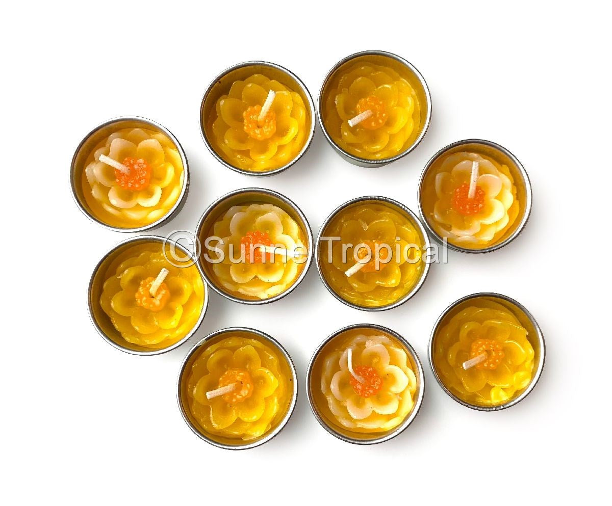 Lotus Flower Set of 10 Tealight Candles  (Yellow)