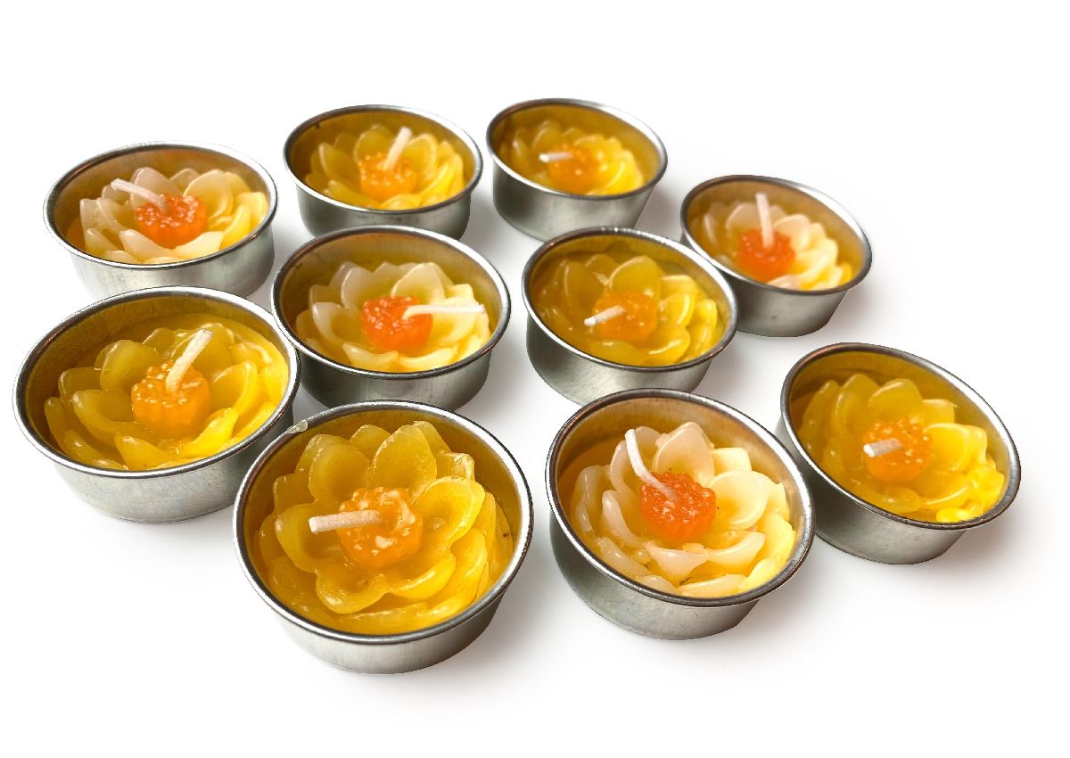 Lotus Flower Set of 10 Tealight Candles  (Yellow)