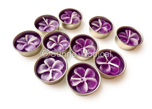 Plumeria Hawaiian Flower Set of 10 Tealight Candles (Purple)