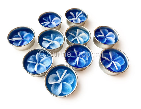 Plumeria Hawaiian Flower Set of 10 Tealight Candles (Blue)