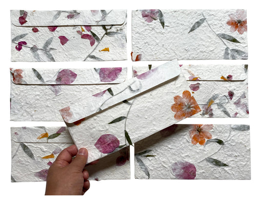 10 Envelope Per Pack Mulberry Paper Pressed Flower Inclusion Paper Handmade Envelope 10 x 21.5 CM - SIZE 3.94 x 8.46 INCH