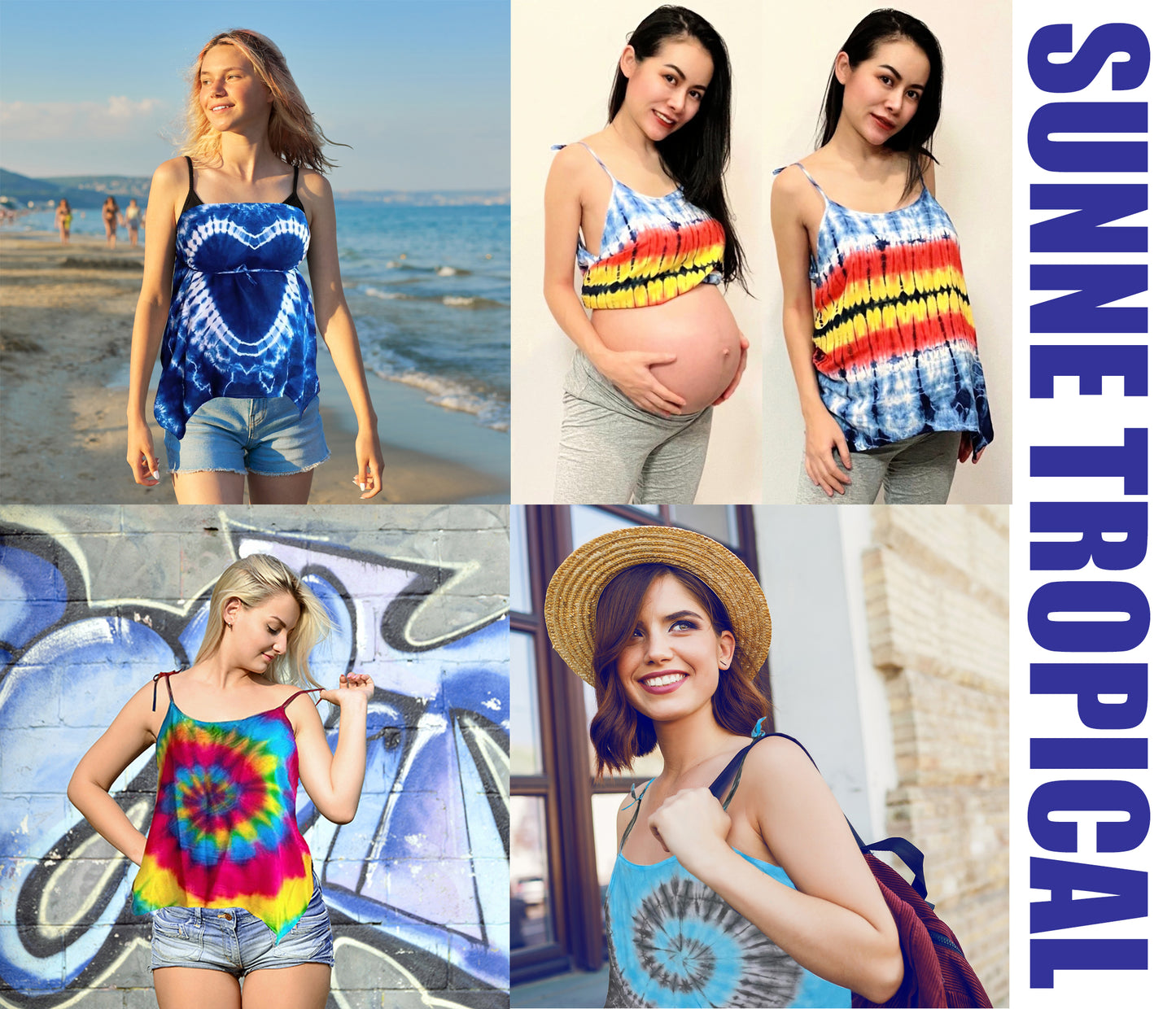 Cami Camisole Teen & Women, One Size Free Size Fit 0 to 8, Handmade Tie Dyed - White LAYERS