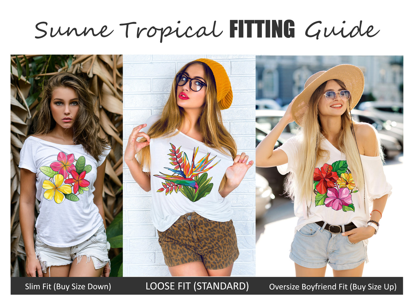 Sunne Tropical Women Top Tee White Loose Fit T-Shirt - Super Soft Light Weight Polyester Spandex - Heliconia Bird Of Paradise
