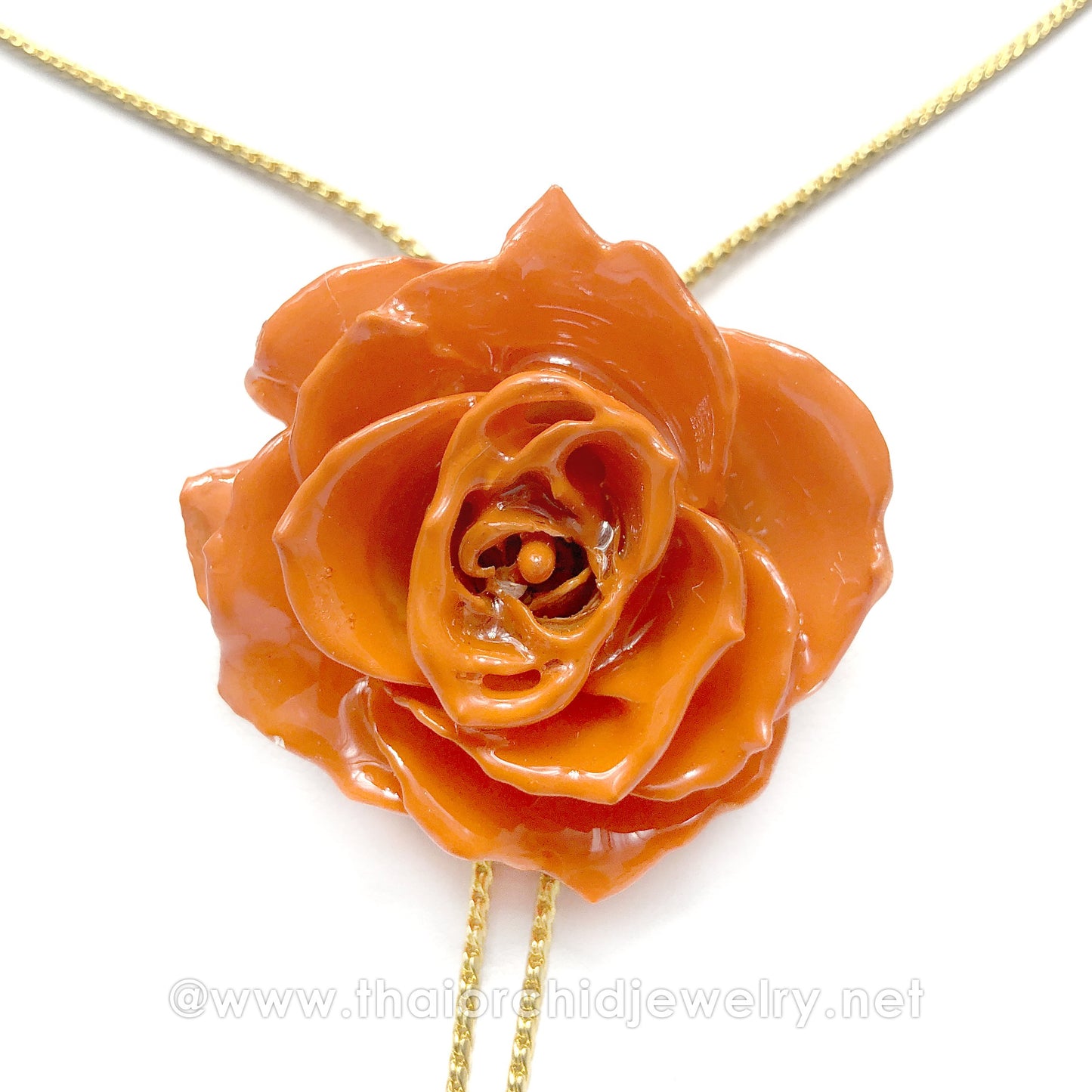 Mini Rose Mini 1.5-2.25 inch Pendant Necklace 18 inch Gold Plated 24K (Orange)