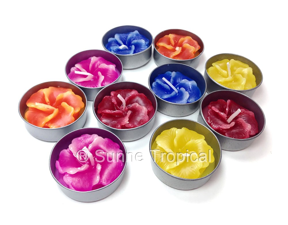 Hibiscus Hawaiian Flower Set of 10 Tealight Candles (Red)
