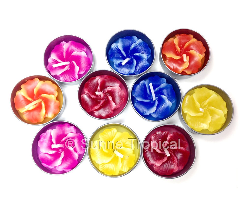 Hibiscus Hawaiian Flower Set of 10 Tealight Candles  (Pink)