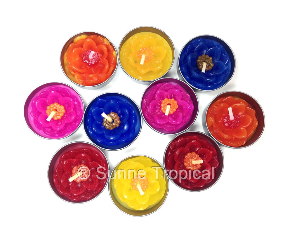 Lotus Flower Set of 10 Tealight Candles  (Multi-Color)