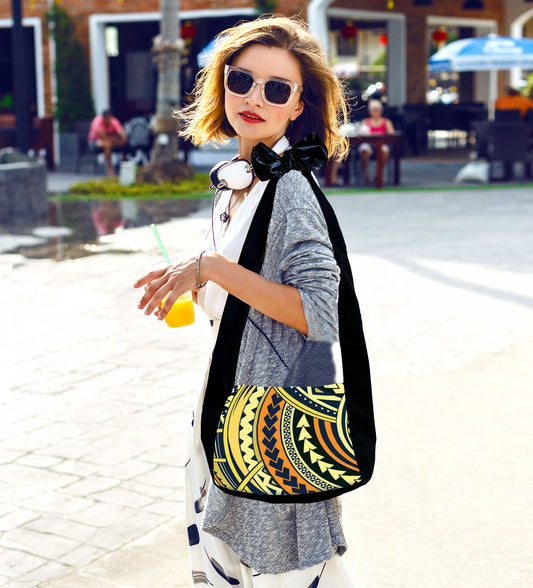 Sunne Tropical Polynesia Hawaiian Tribal Tattoo Adjustable Reversible Packable Tote Bag YELLOW