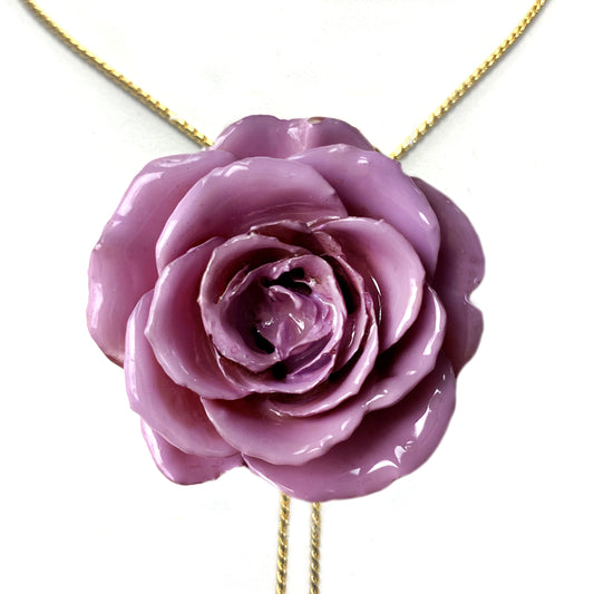 Mini Rose Mini 1.5-2.25 inch Pendant Necklace 18 inch Gold Plated 24K (Purple Lilac)