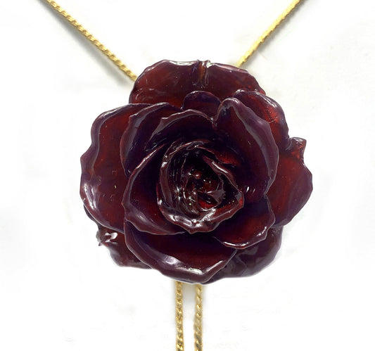 Mini Rose Mini 1.5-2.25 inch Pendant Necklace 18 inch Gold Plated 24K (Red Plum)