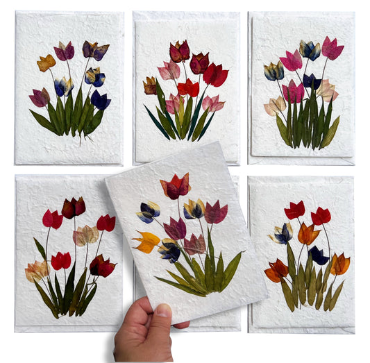 Handmade Mulberry Paper Greeting Card  5x7 Inch Random Pack (3 TULIP Garden)