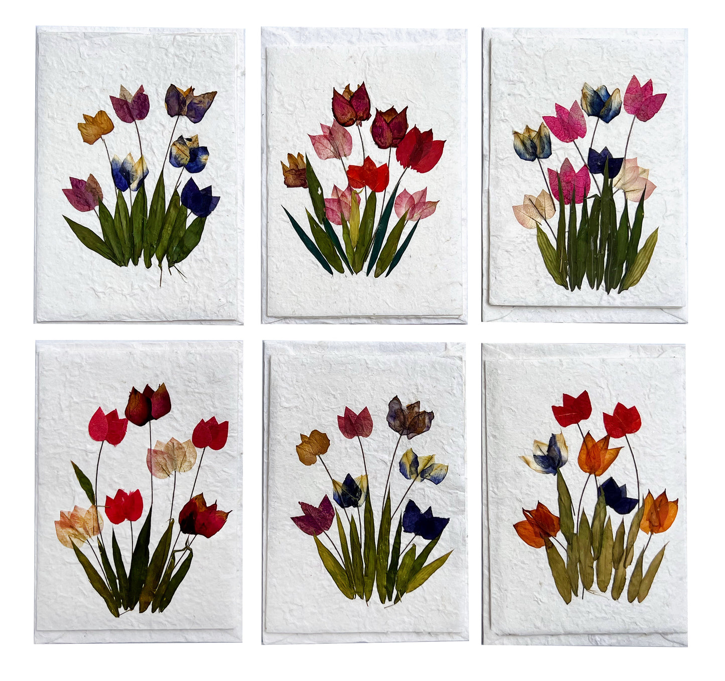 Handmade Mulberry Paper Greeting Card  5x7 Inch Random Pack (3 TULIP Garden)
