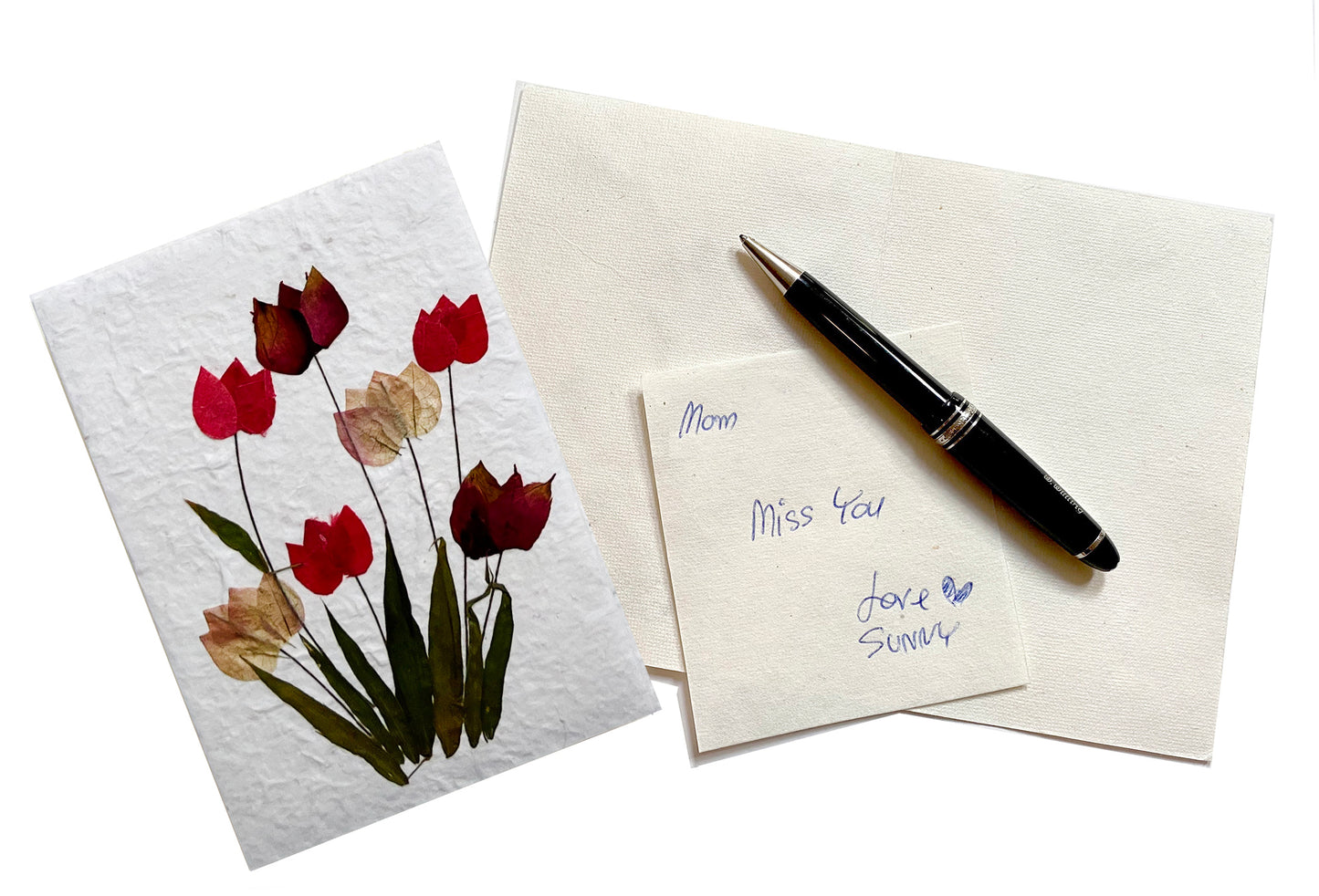 Handmade Mulberry Paper Greeting Card  5x7 Inch Random Pack (3 TULIP Garden)