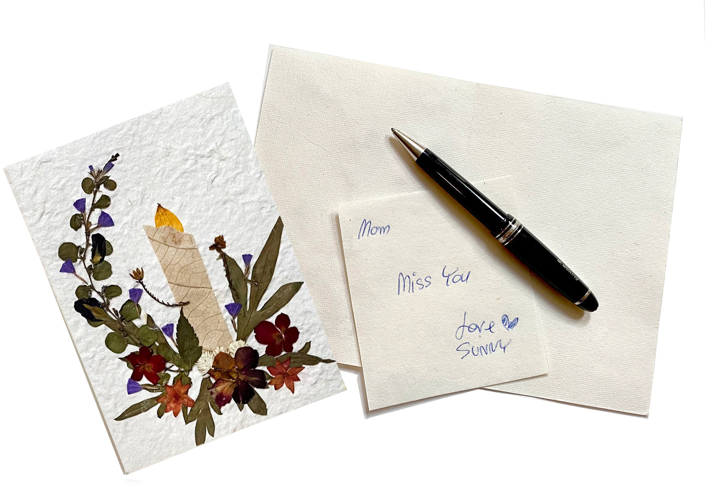 Handmade Cards 5x7 inch Real Dried Flowers Random Pack (3 Candles Flowers)