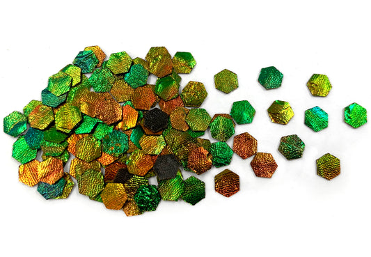 Jewel Beetle Wings UNDRILLED NO-HOLE 100 Pcs Natural Wings - HEXAGON 6 MM