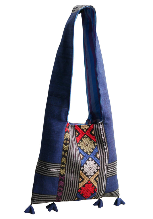 Handwoven Hand-dyed Handmade ETHNICS MINI shoulder bag tote bag Sunne Tropical - NAVY BLUE