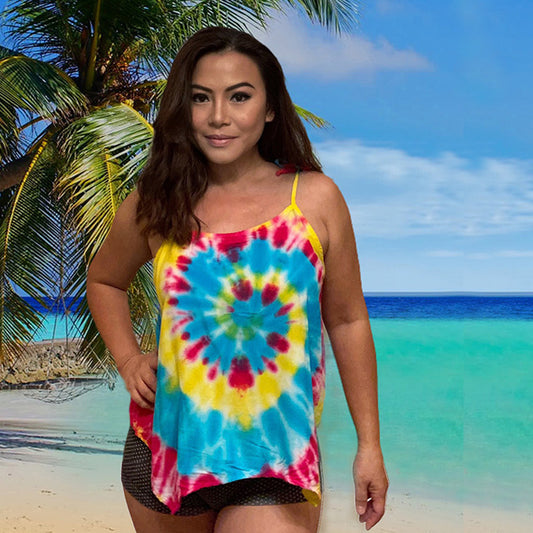 Cami Camisole Teen & Women, One Size Free Size Fit 0 to 8, Handmade Tie Dyed - Rainbow Reggae