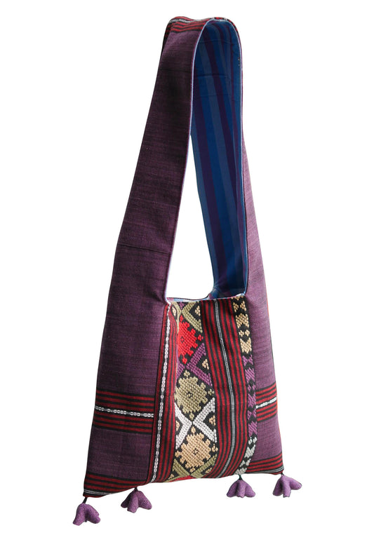 Handwoven Hand-dyed Handmade ETHNICS MINI shoulder bag tote bag Sunne Tropical - DARK PURPLE