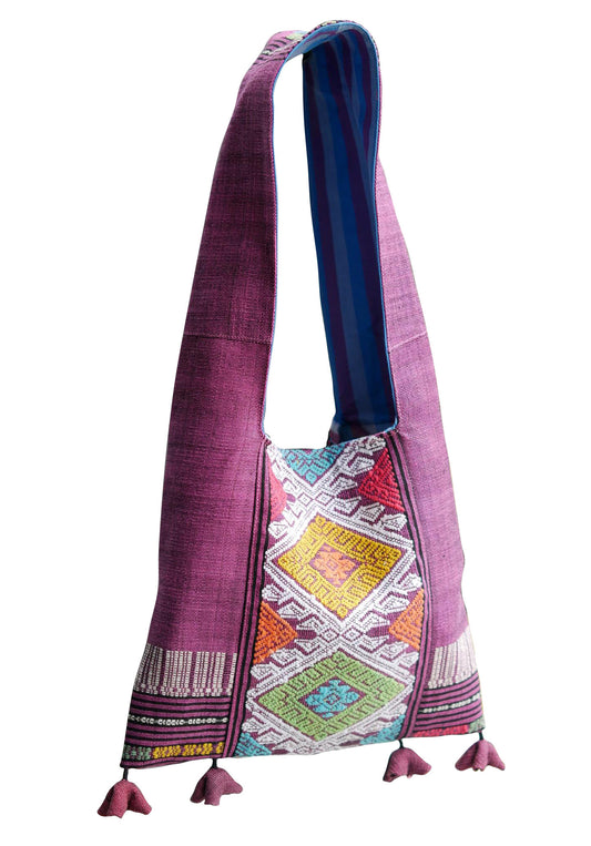 Handwoven Hand-dyed Handmade ETHNICS MINI shoulder bag tote bag Sunne Tropical - PURPLE MAGENTA