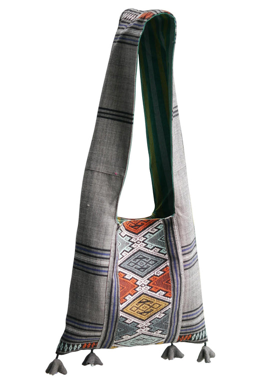 Handwoven Hand-dyed Handmade ETHNICS MINI shoulder bag tote bag Sunne Tropical - SMOKEY GREY